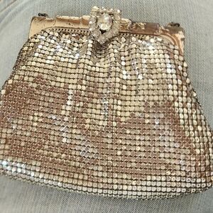 Vintage Whiting & Davis Silver Mesh Rhinestone Clasp Bag